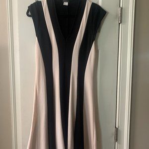 VENUS Black/Cream Colorblock Flared Dress (Size 8)